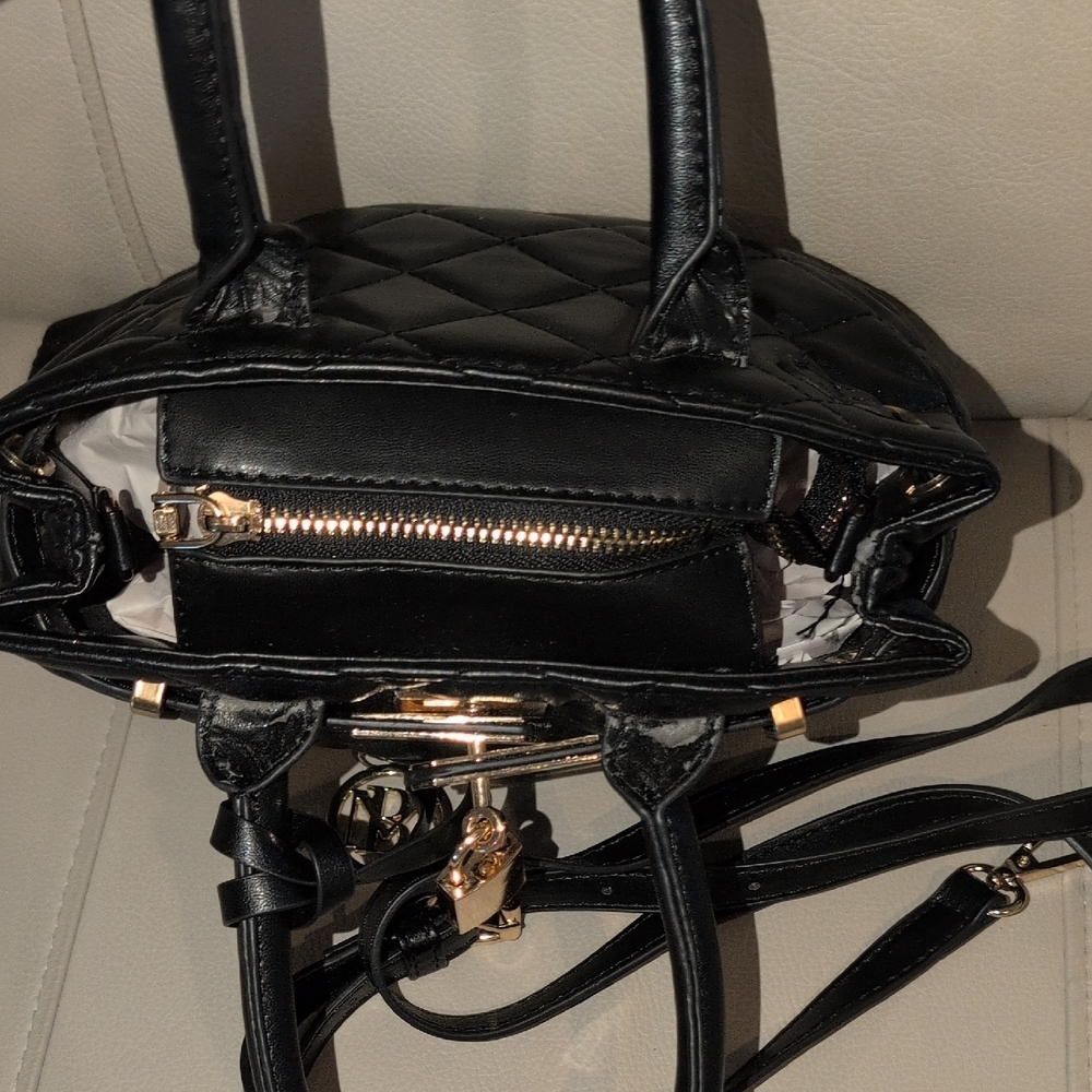 Badgley Mischka Black Quilted Satchel With Removable Crossbody Strap - Picture 4 of 9